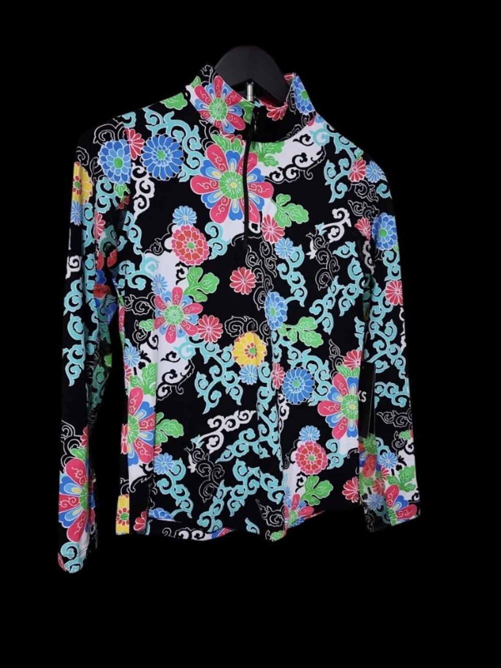 IBKÜL Long Sleeve Zip Mock Neck Top – Size XS (Gina Black Multi)